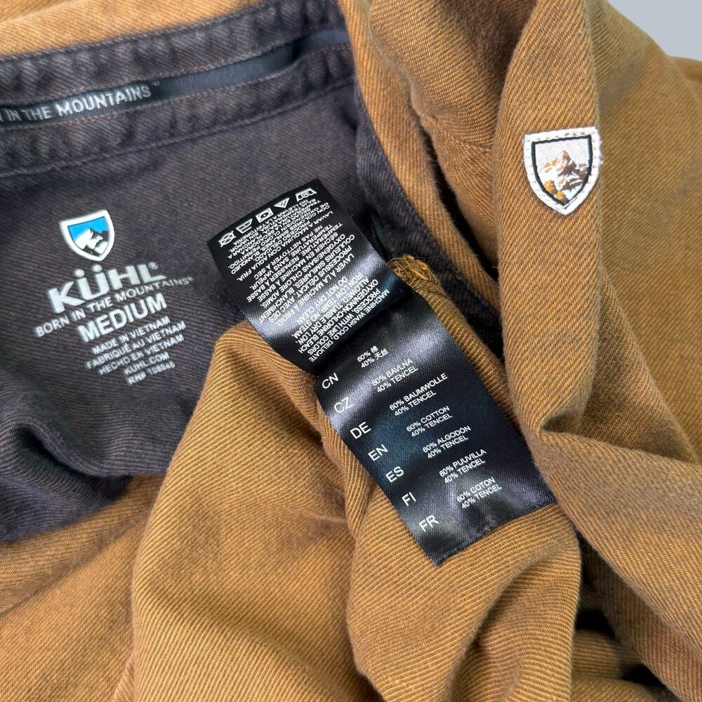 Kuhl Mens M Slim Fit Flannel Long Sleeve Button Up Utility Shirt Brown Pockets - Picture 8 of 8